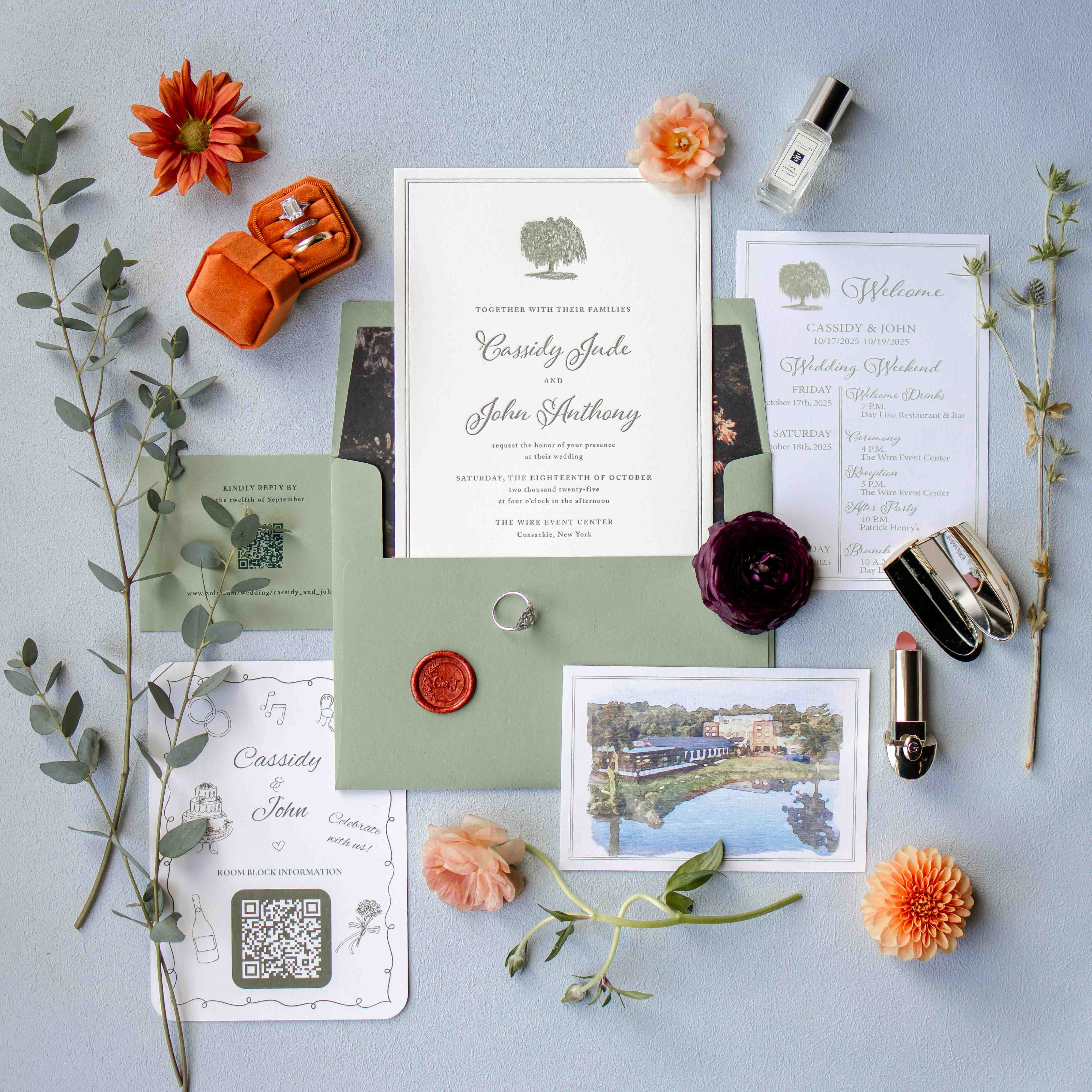 A groom getting dressed in a clean, brightly lit hotel room